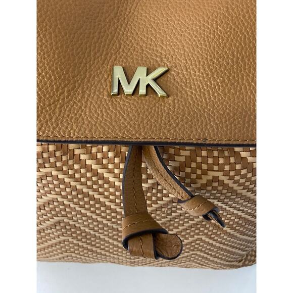 MICHAEL KORS WOVEN LEATHER BASKET WEAVE BROWN, TAN BACKPACK - Picture 12 of 15